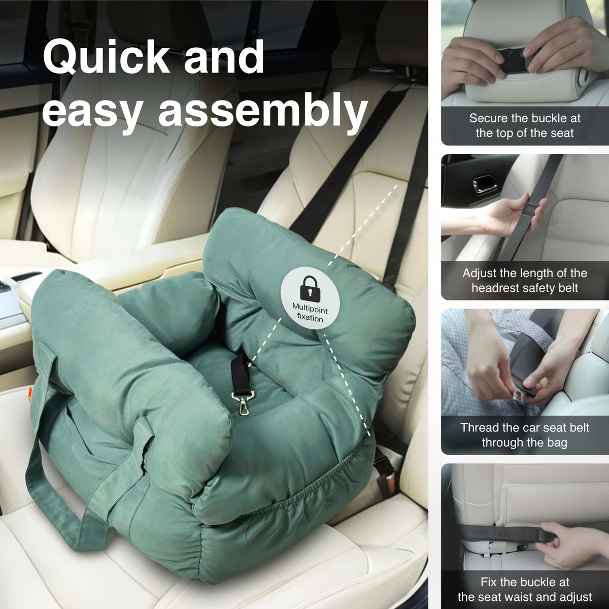 Supplier installation illustration for pet car-seat bed
