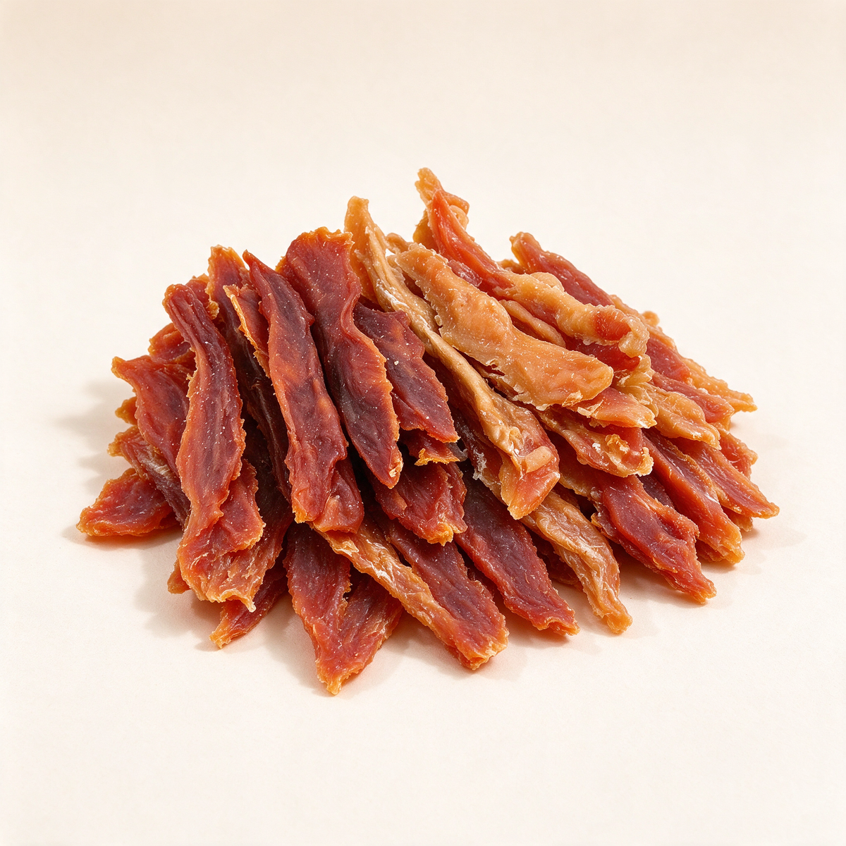 Chicken & Duck Jerky Dog Treats — studio product view; illustrative serving, not pack quantity